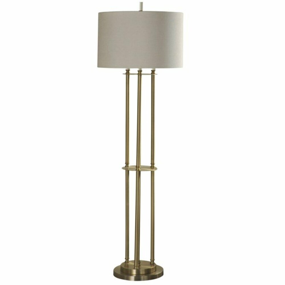 Brass Metal 3 Post Floor Lamp with Hardback Shade
