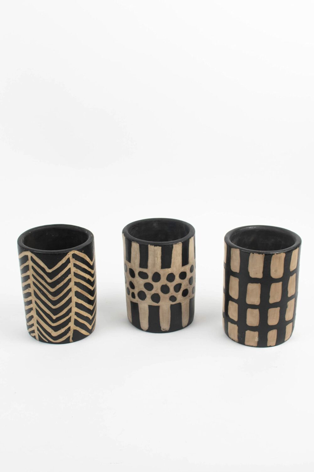 Set of Three Black and Clay Lenca Cylinders