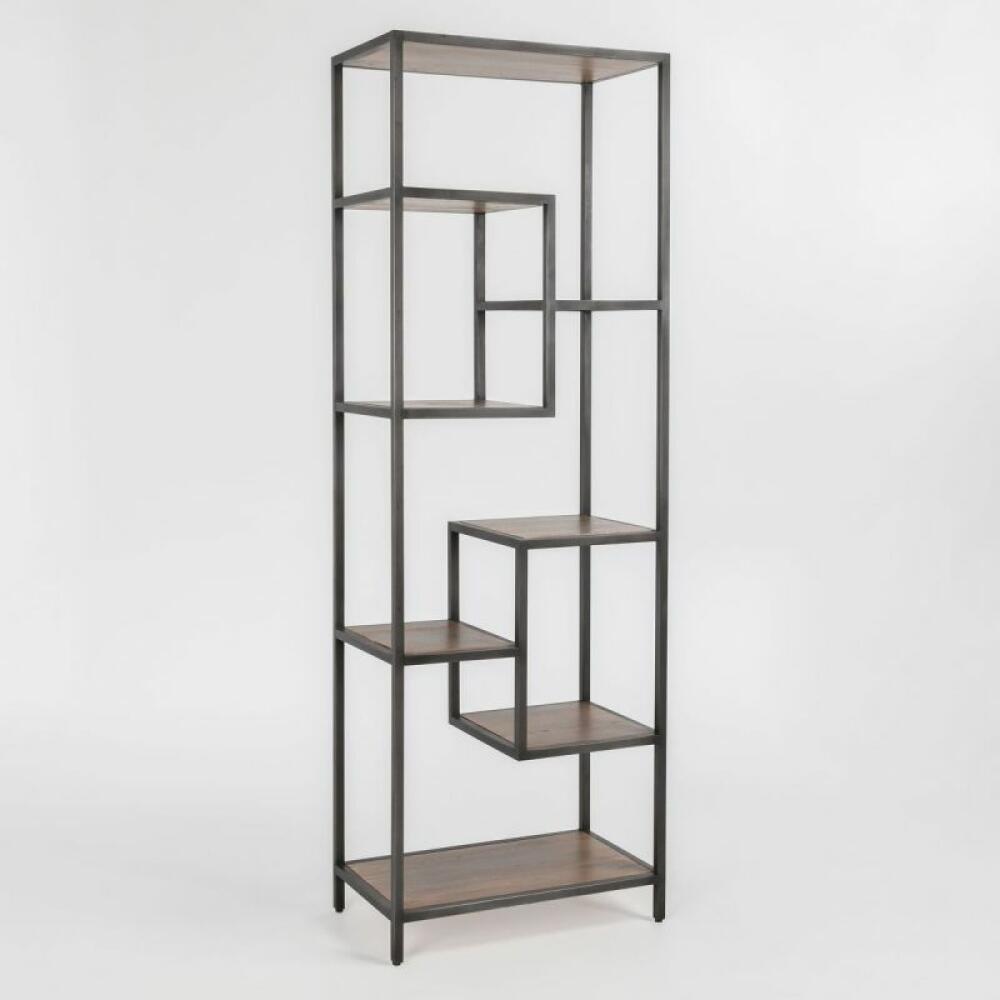 Bernardo 30" Bookcase in Natural Oak Wood & Metal