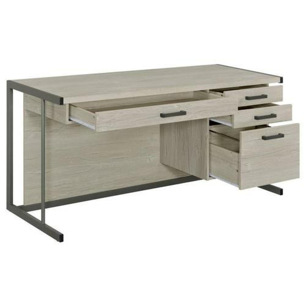 Loomis 4-drawer Rectangular Office Desk Whitewashed Grey and Gunmetal - Image 2