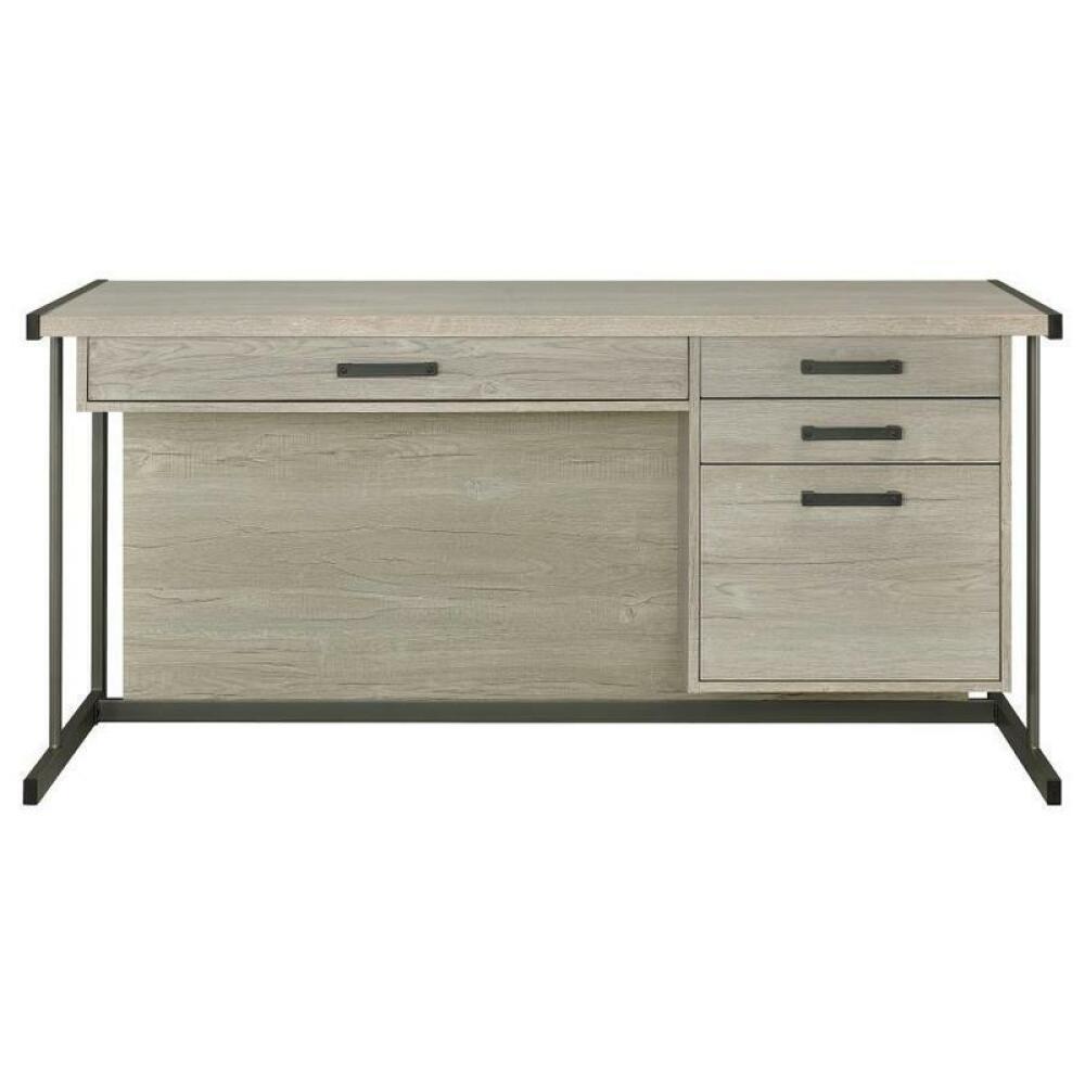 Loomis 4-drawer Rectangular Office Desk Whitewashed Grey and Gunmetal - Image 3