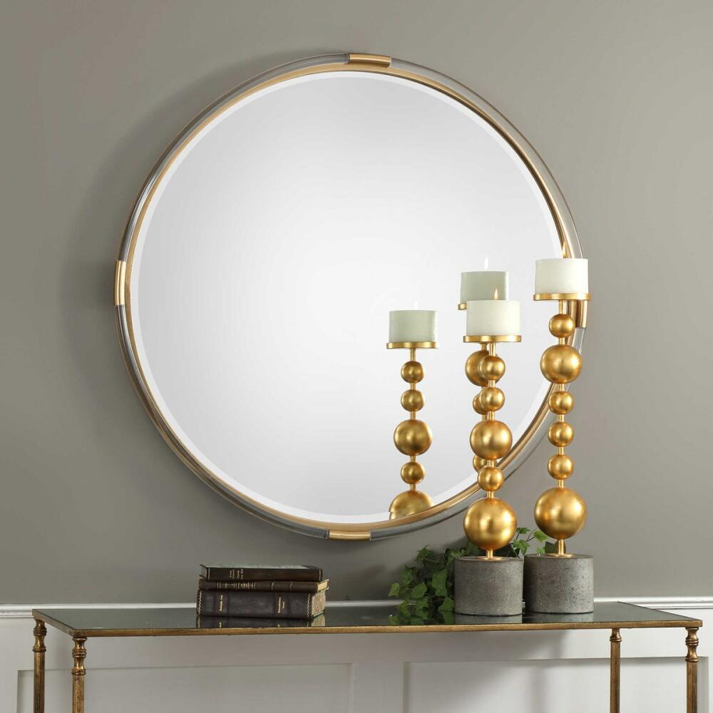 Mackai Round Contemporary Gold and Acrylic Wall Mirror