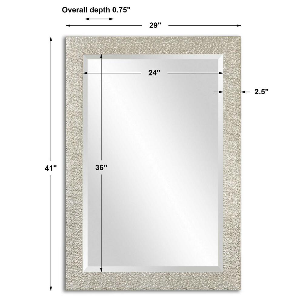 Porcius Antiqued Silver Textured Frame Wall Mirror - Image 3