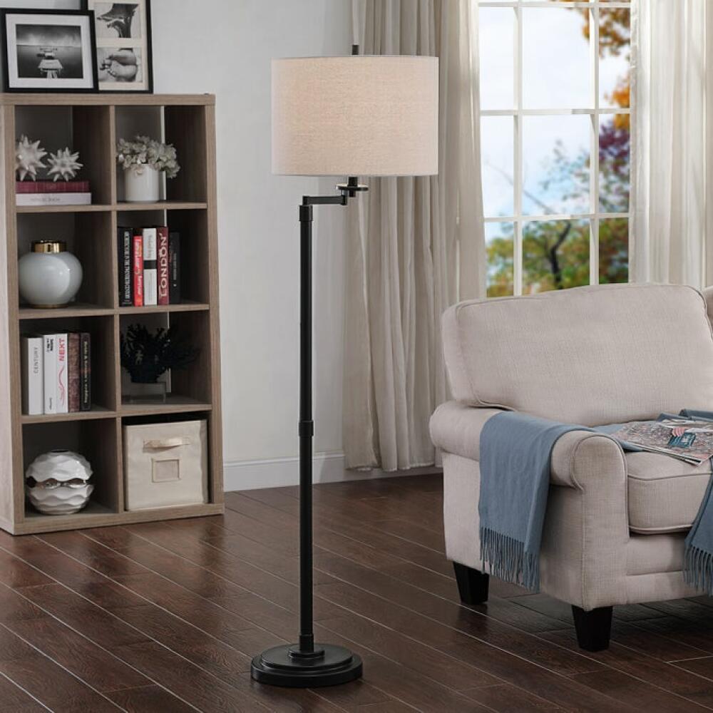Madison Bronze Floor Lamp With Swing Arm and Fabric Drum Shade - Image 2