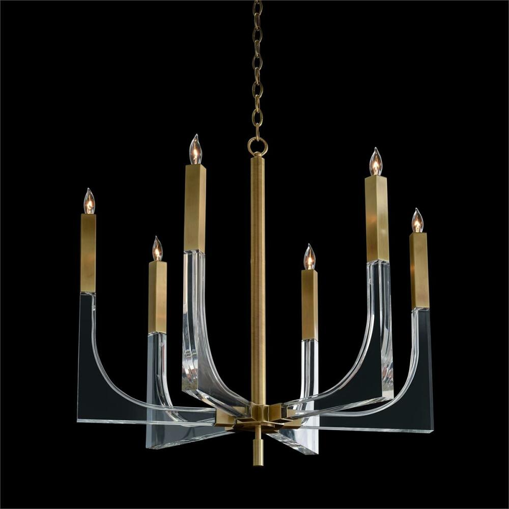 Acrylic and Brass Six Light Chandelier