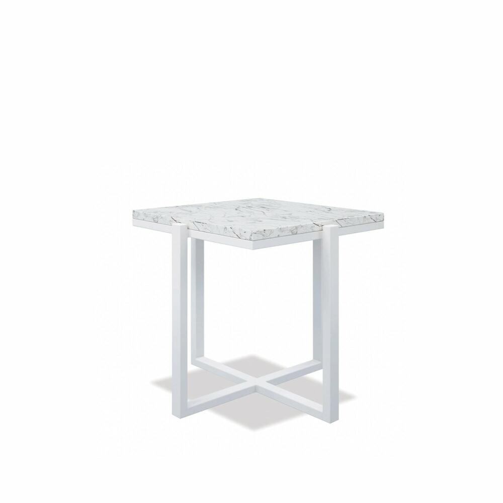 Square End Table With Honed Carrara Marble Top