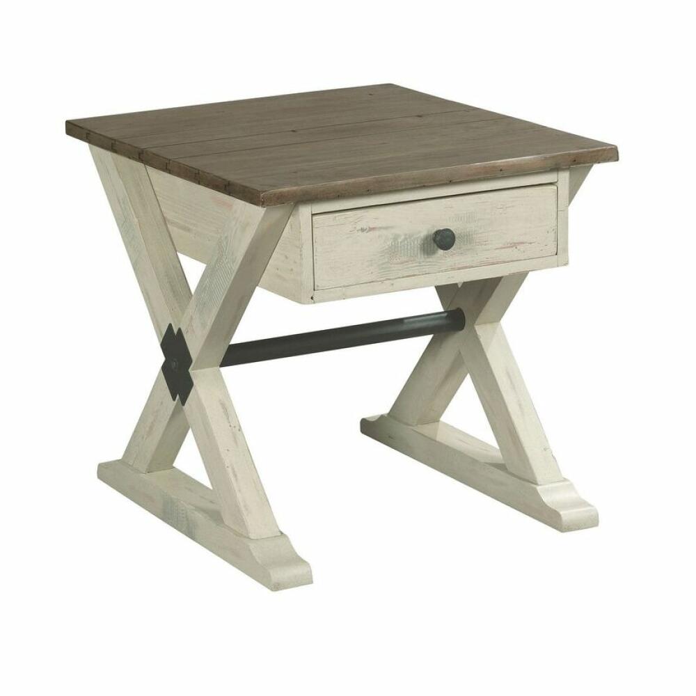 Reclamation Place White Trestle Drawer End Table
