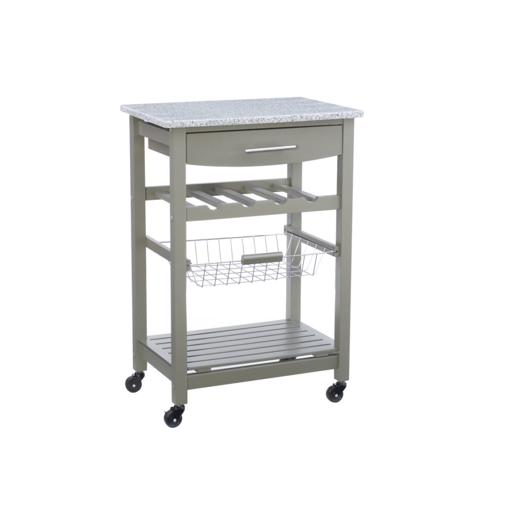 Zoey Grey Kitchen Cart Granite Top