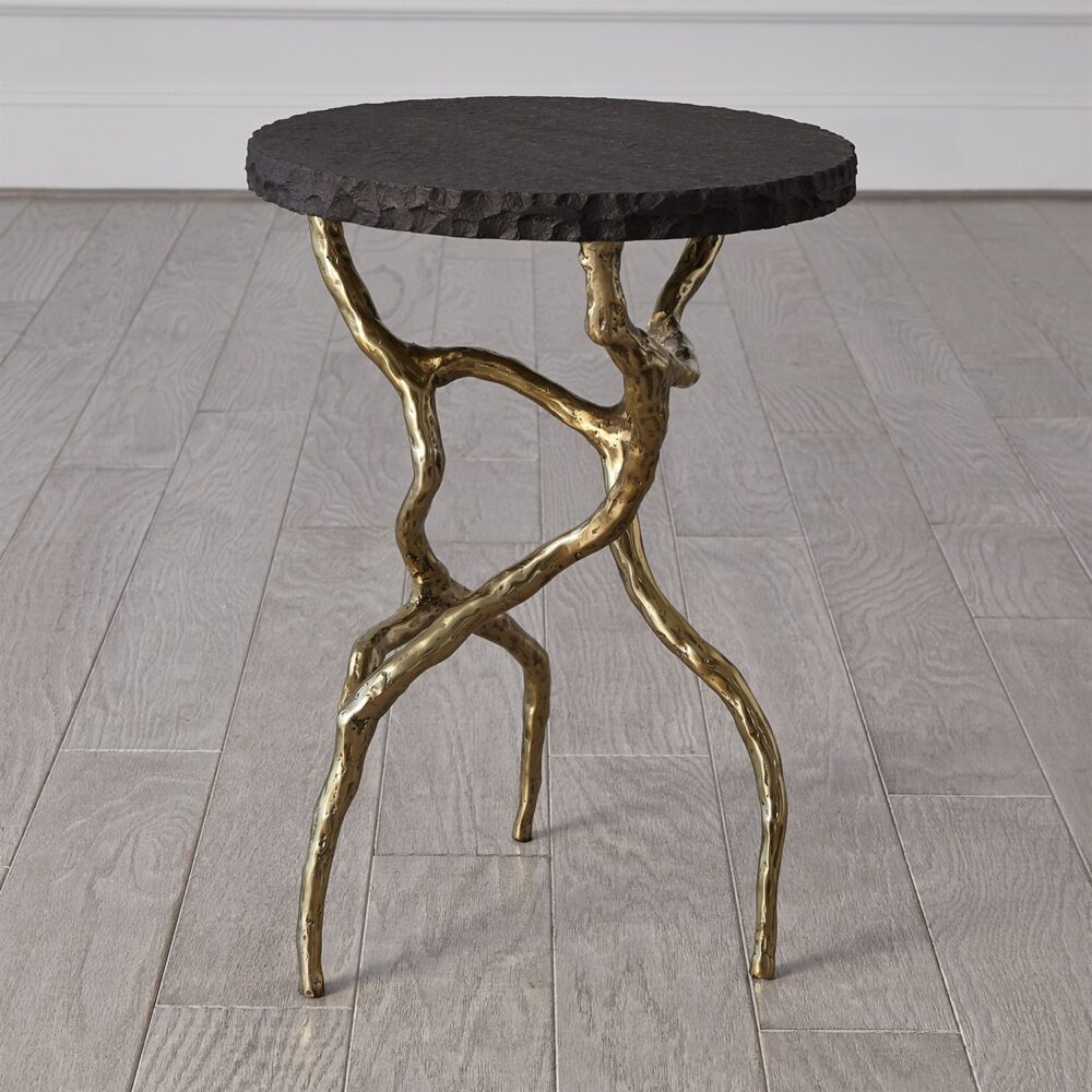 Root Table-faux Brass W/black Marble - Image 2