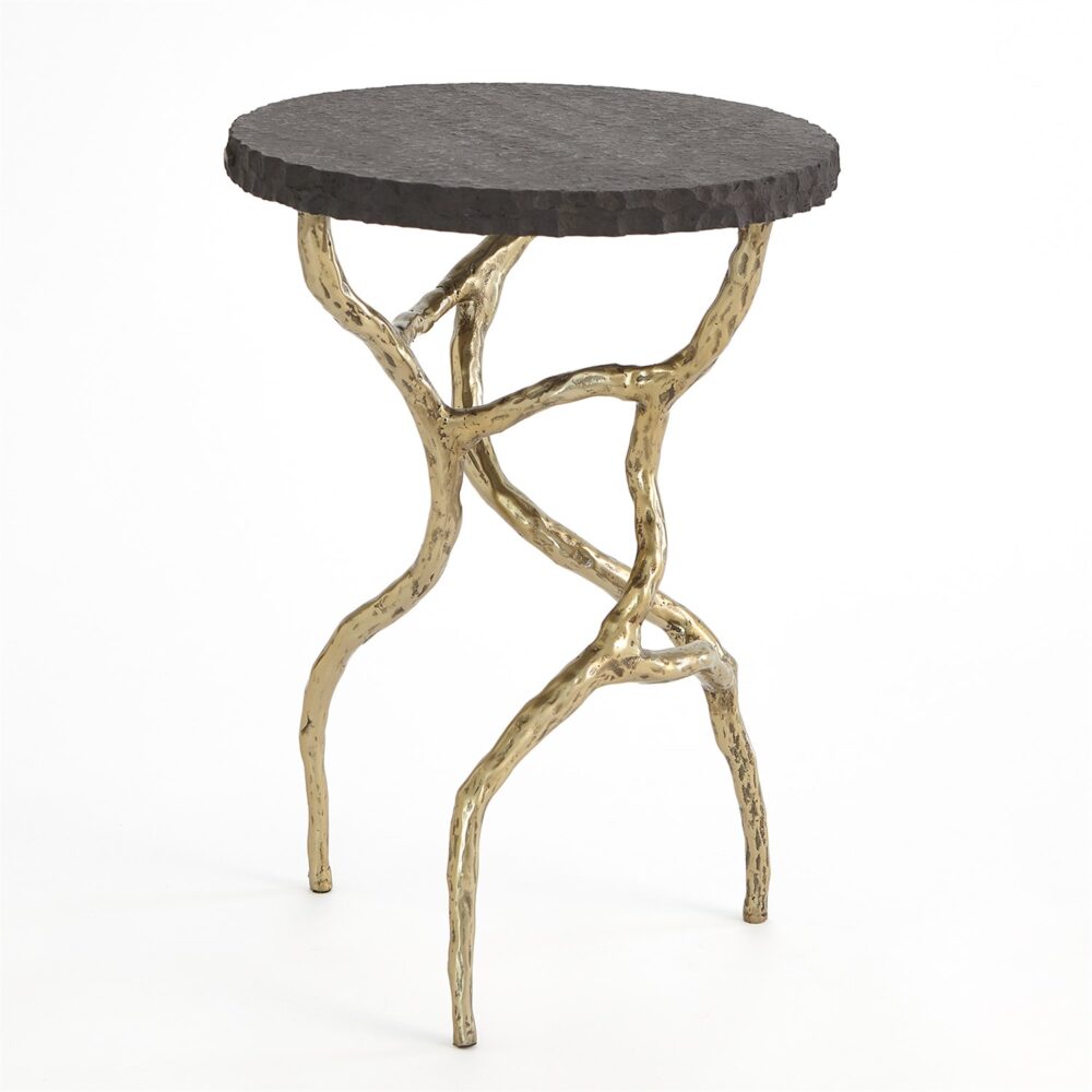 Root Table-faux Brass W/black Marble