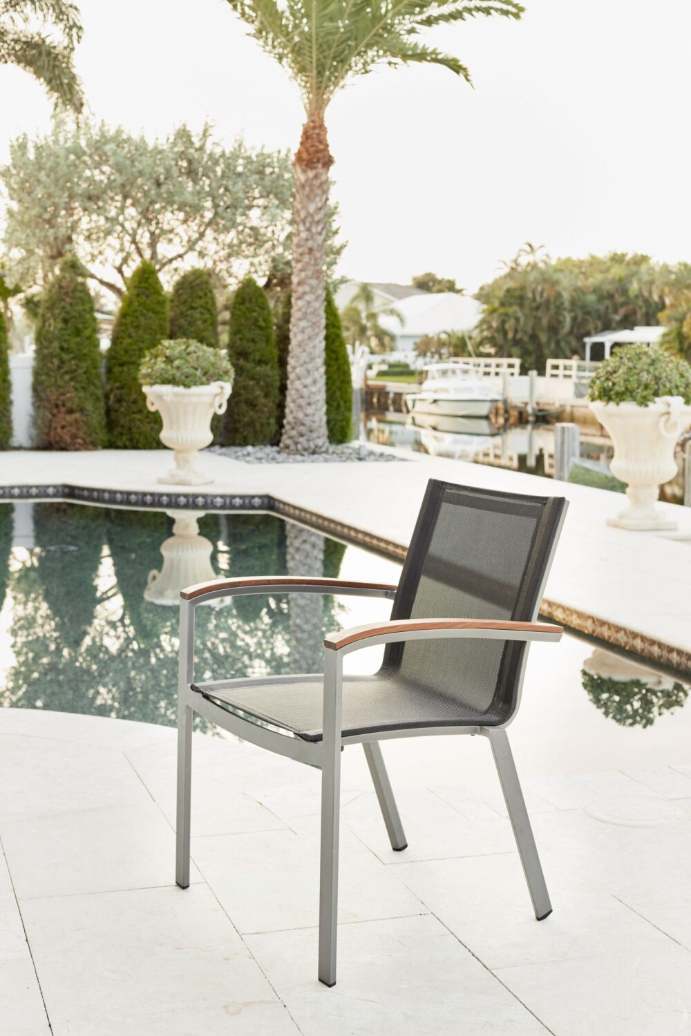 Harmony Stacking Sling Arm Chair | Gray Base Wtih Black Sling - Image 3
