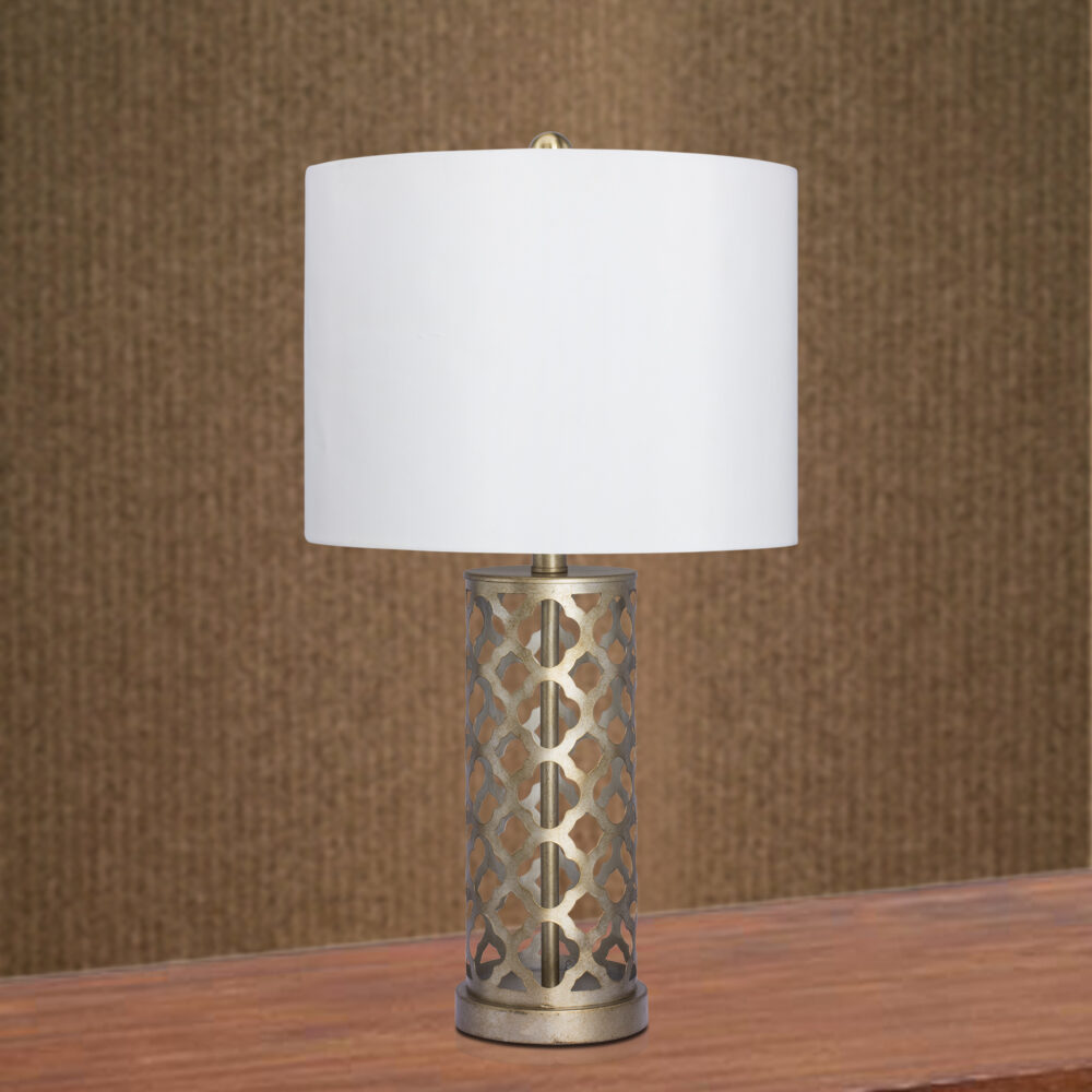 Moroccan Weave Metal Table Lamp in Muted Gold Finish - Image 2