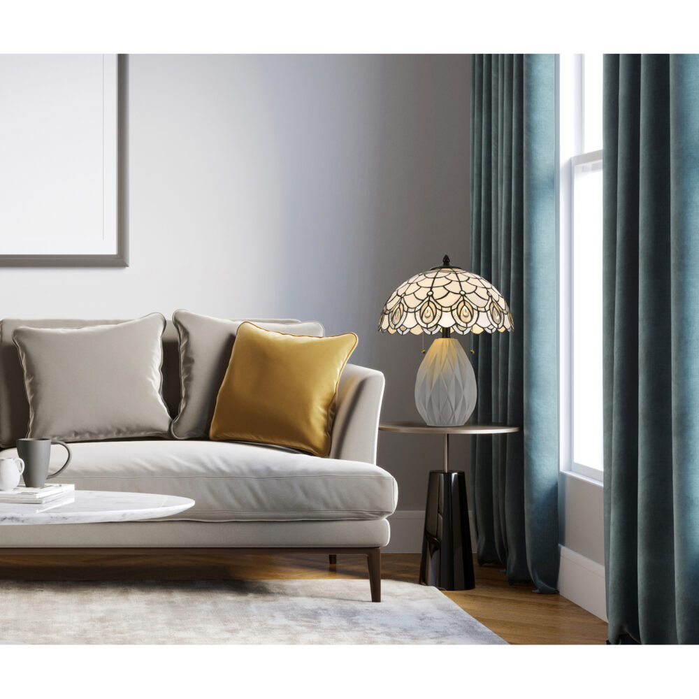 60W x 2 Tiffany Table Lamp With Pull Chain Switch and Resin Lamp Body - Image 3