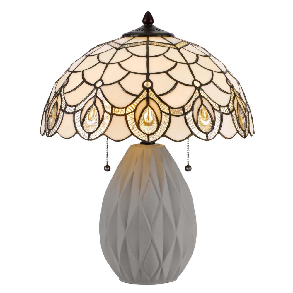 60W x 2 Tiffany Table Lamp With Pull Chain Switch and Resin Lamp Body