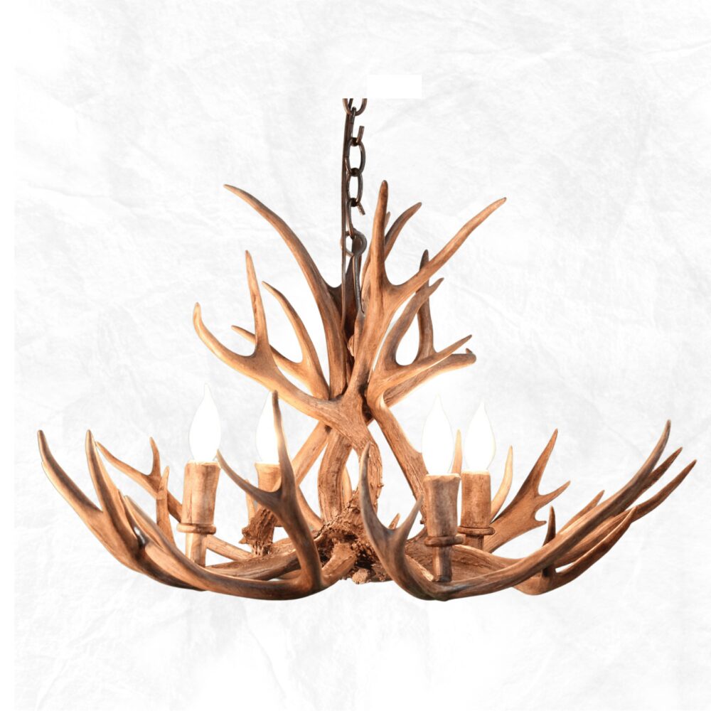 4 Light Mule Deer Antler Chandelier Sun Bleached Finish - Image 2