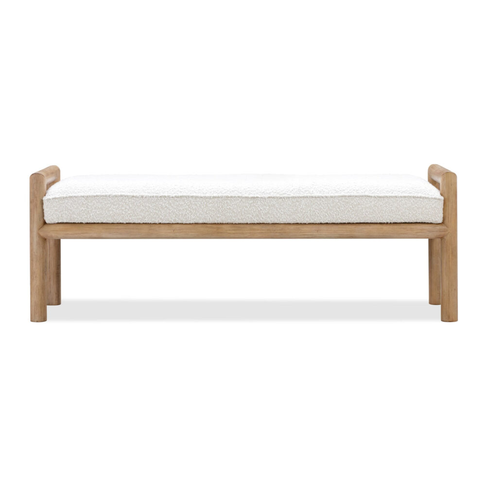 Boucle Upholstered Wooden Bench in Granola and Ricotta