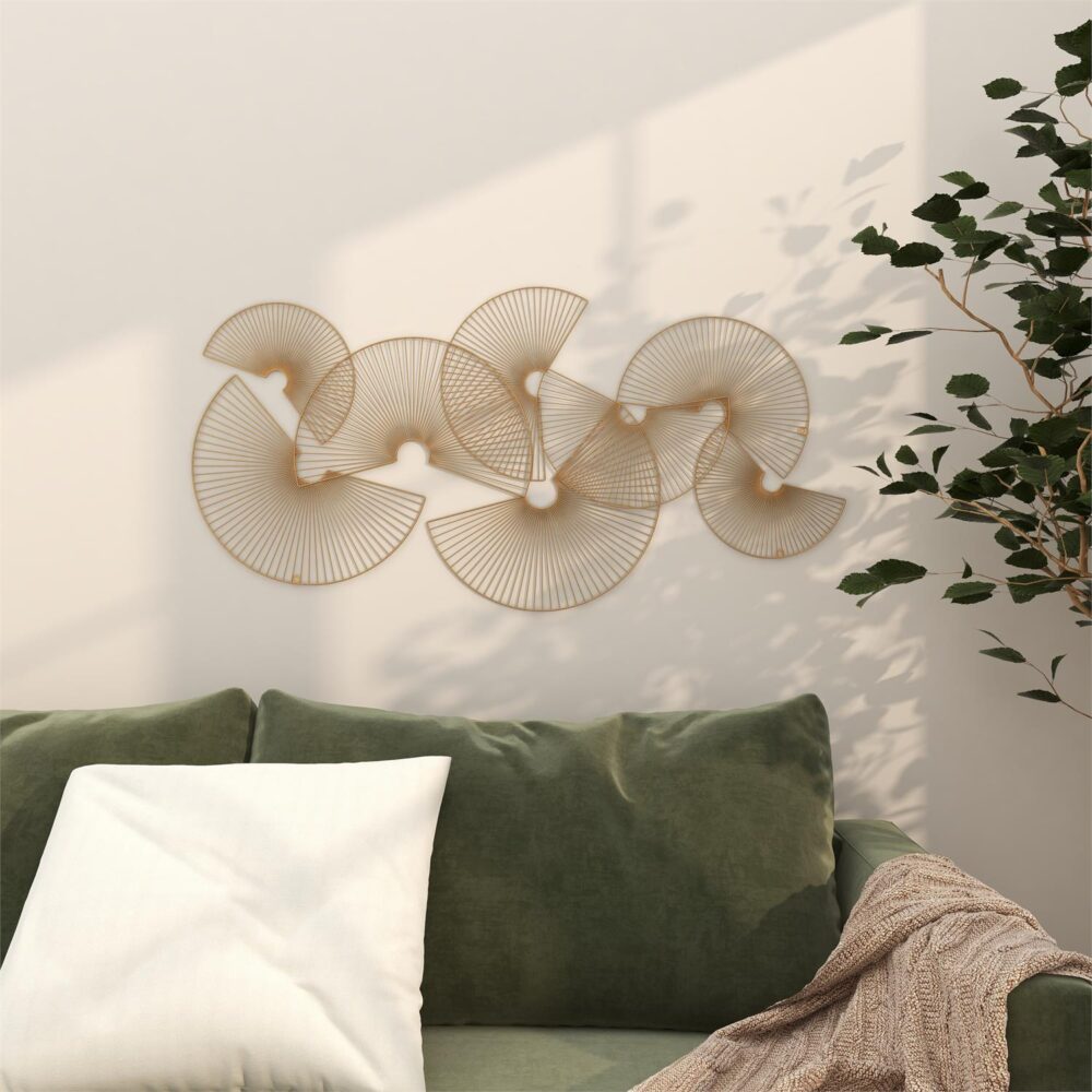 Cosmopolitan Gold Metal Sunburst Crescent Overlapping Wire Fan Wall Decor - Image 2