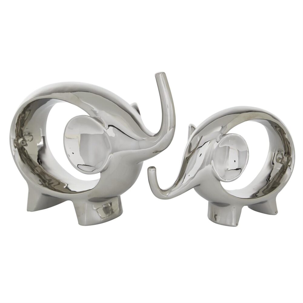 Silver Porcelain Ceramic Elephant Sculpture