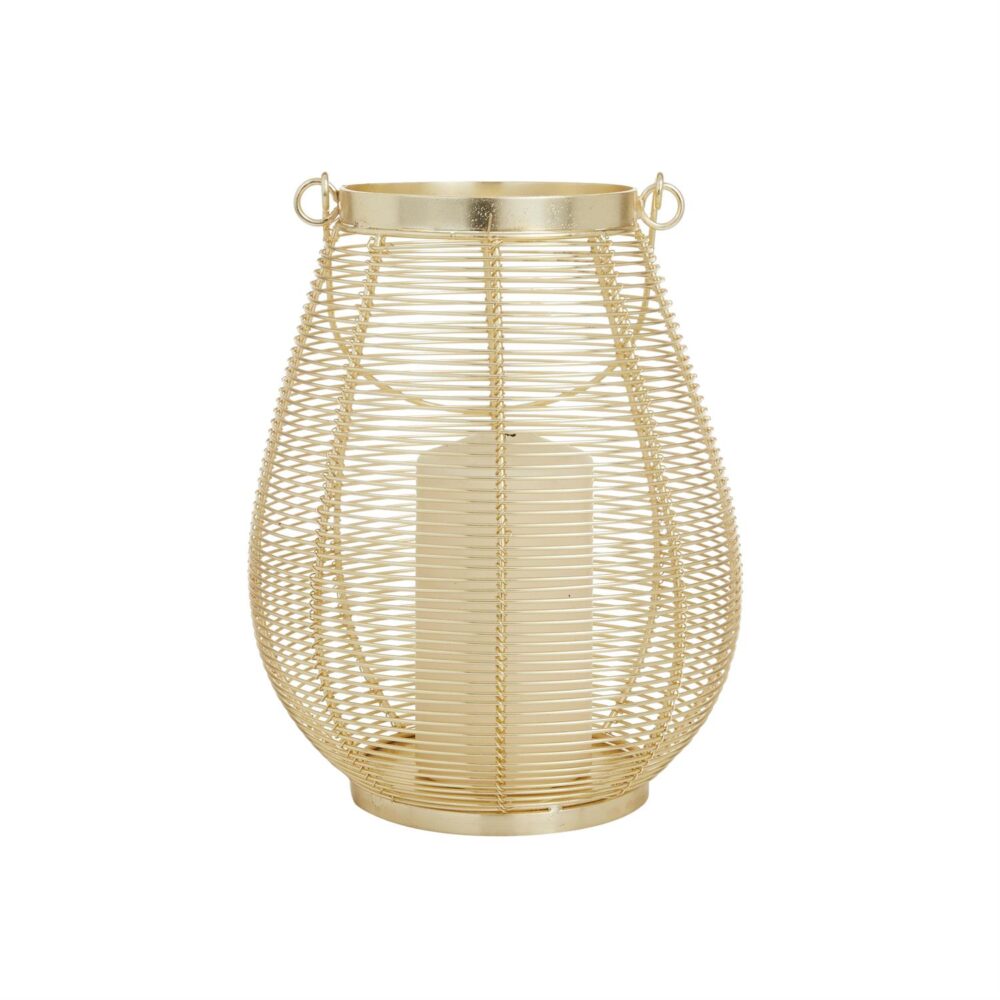 Gold Metal Pillar Candle Lantern With Thin Metal Handle