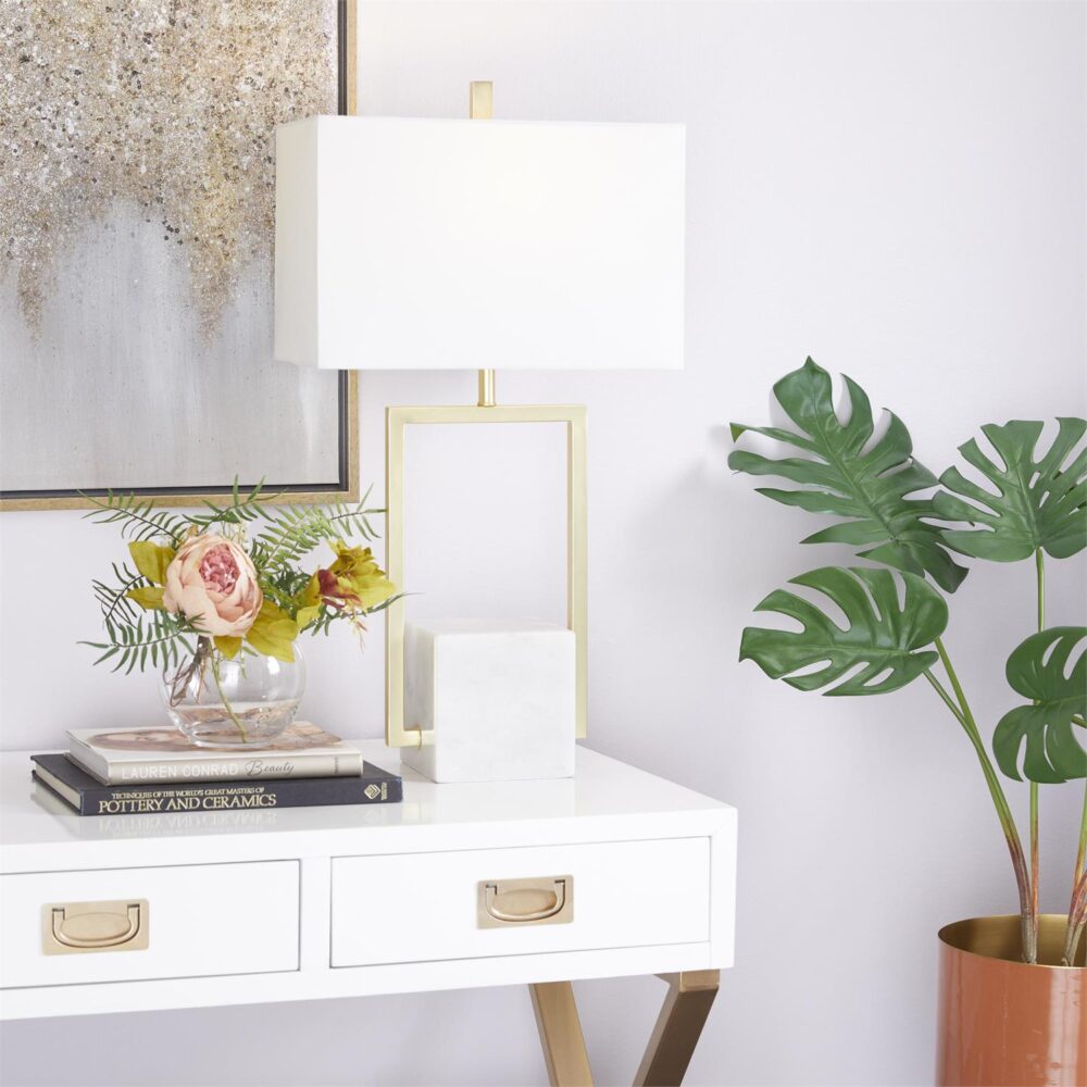 Gold Marble Table Lamp With Square Shade - Image 2