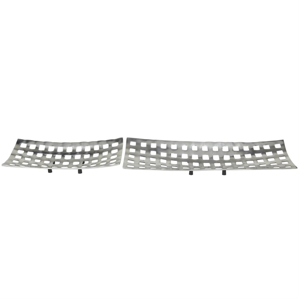 Silver Aluminum Metal Tray With Grid Design, Set Of 2