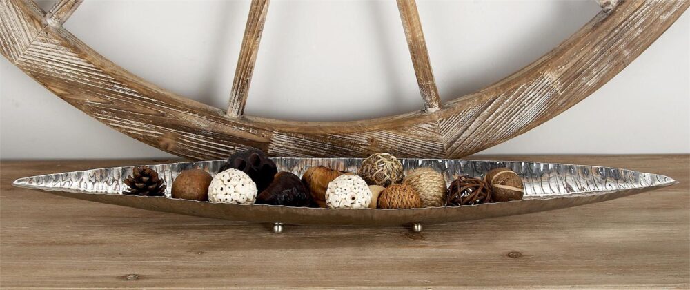 Silver Stainless Steel Metal Decorative Bowl With Hammered Design - Image 2