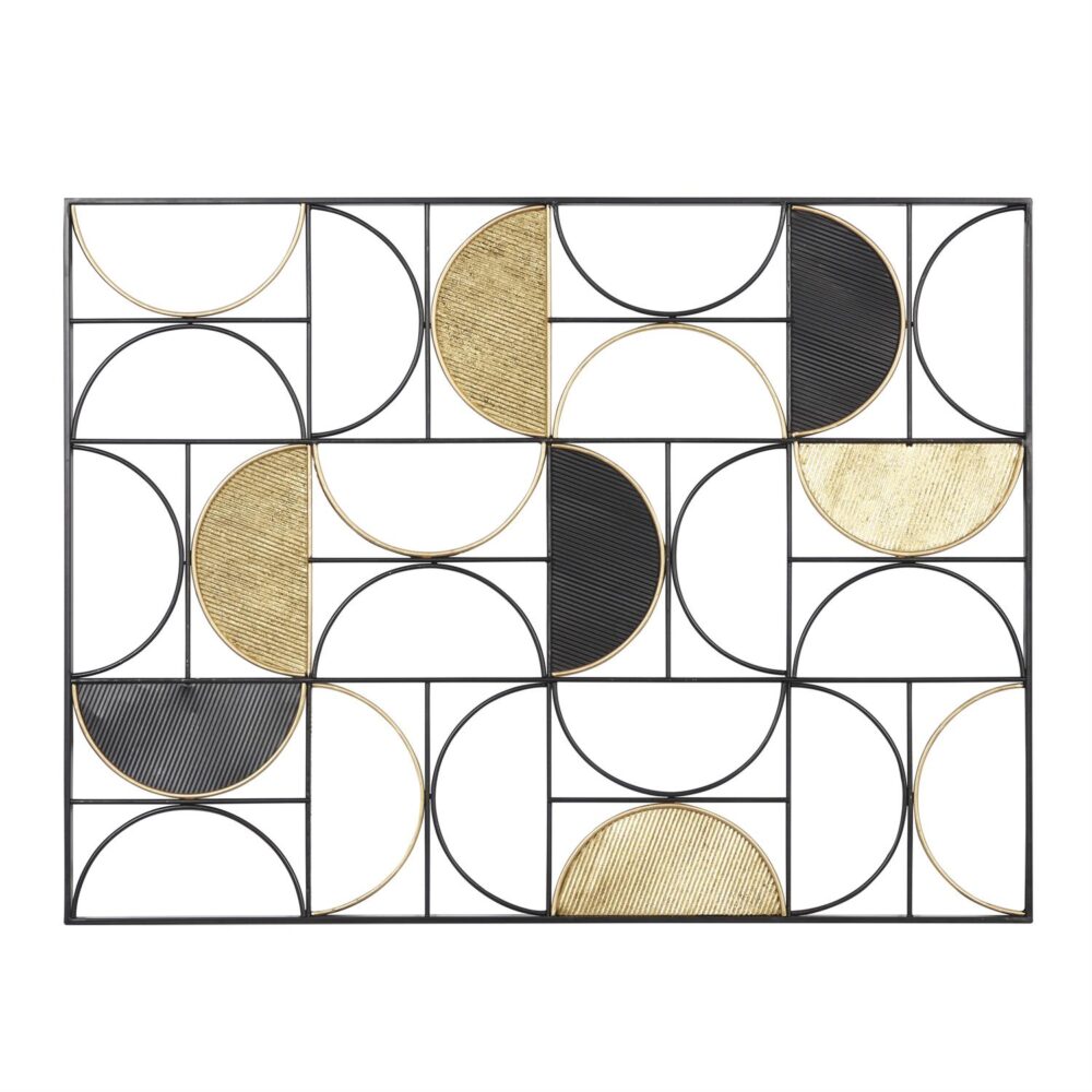 Black Metal Geometric Half Moon Wall Decor With Gold Detailing