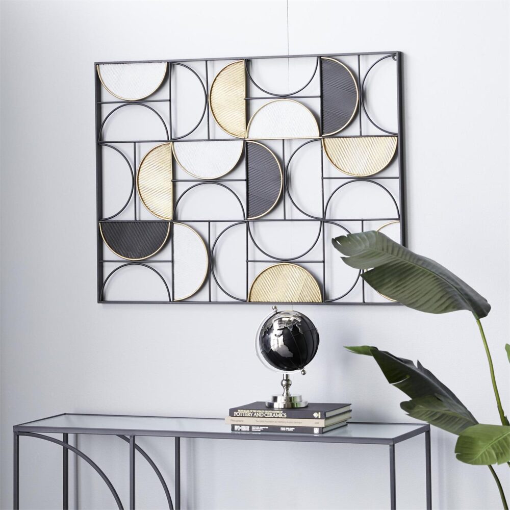 Black Metal Geometric Half Moon Wall Decor With Gold Detailing - Image 2