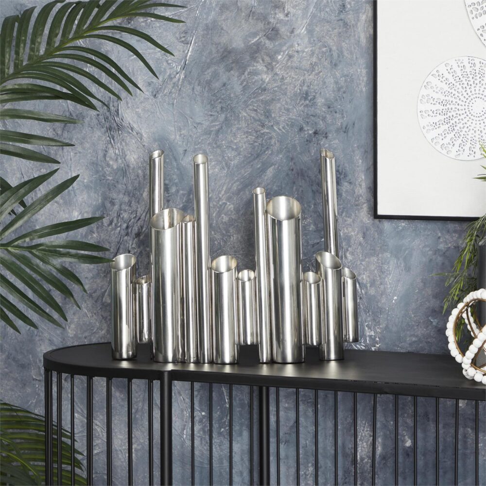 Silver Stainless Steel Metal Organ Pipe Tube Vase - Image 2