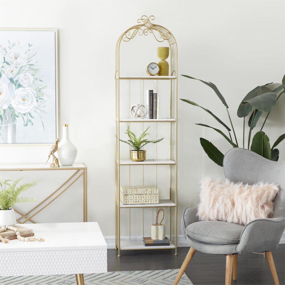 Gold Marble Shelving Unit, 20" x 12" x 79" - Image 2