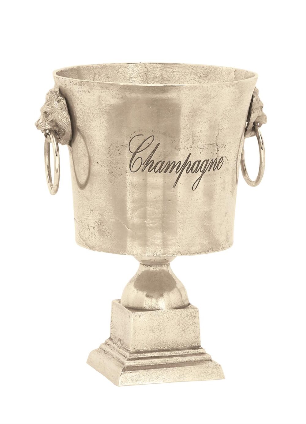 Silver Aluminum Metal 2 Bottle Ice Bucket with Champagne Text, 13" x 11" x 16"