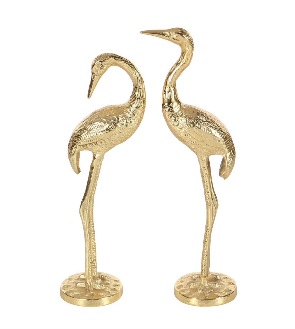 Gold Aluminum Metal Flamingo Sculpture, Set of 2 15", 17"H