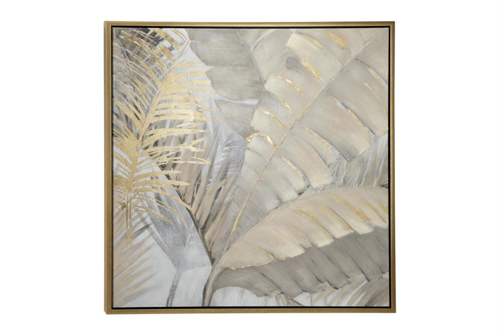 CosmoLiving by Cosmopolitan Brown Canvas Leaf Palm Living Room Framed Wall Art with Gold Frame, 40" x 2" x 40"