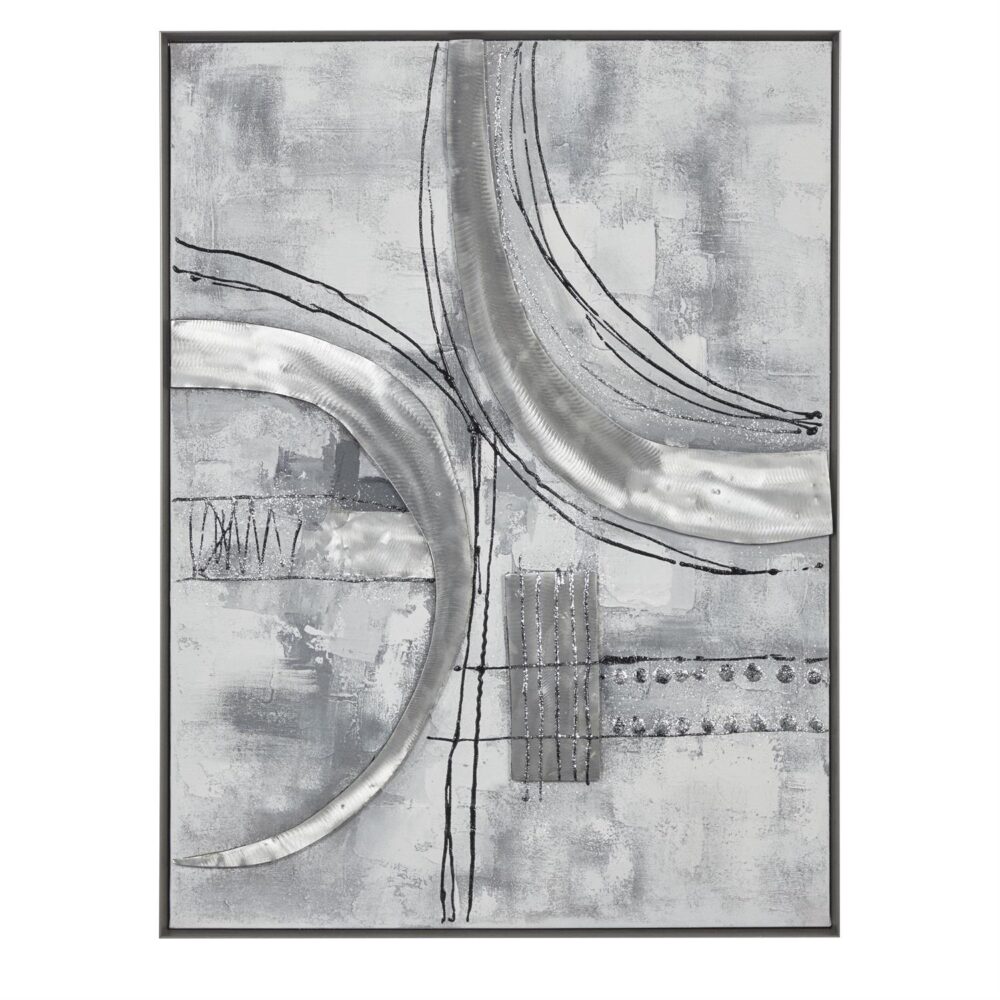 Gray Canvas Abstract Framed Wall Art with Black Frame, 40" x 2" x 30"