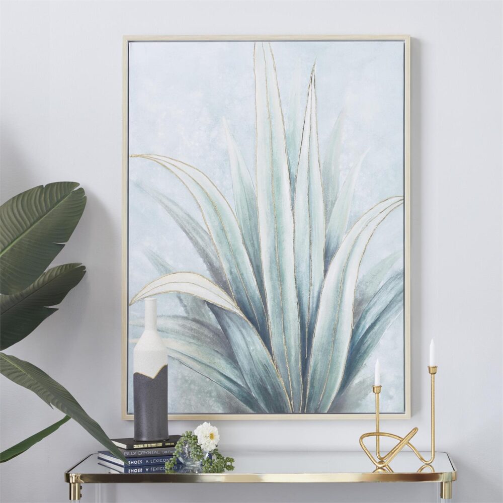 Green Canvas Leaf Agave Framed Wall Art with Beige Frame, 36" x 1" x 47" - Image 2