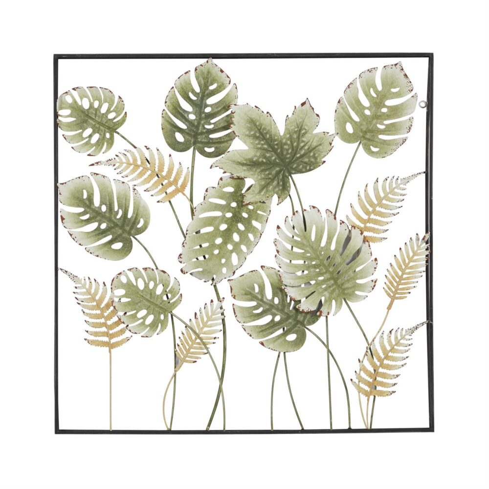 Green Metal Leaf Tall Cut-Out Home Wall Decor with Intricate Laser Cut Designs, 30" x 2" x 30"