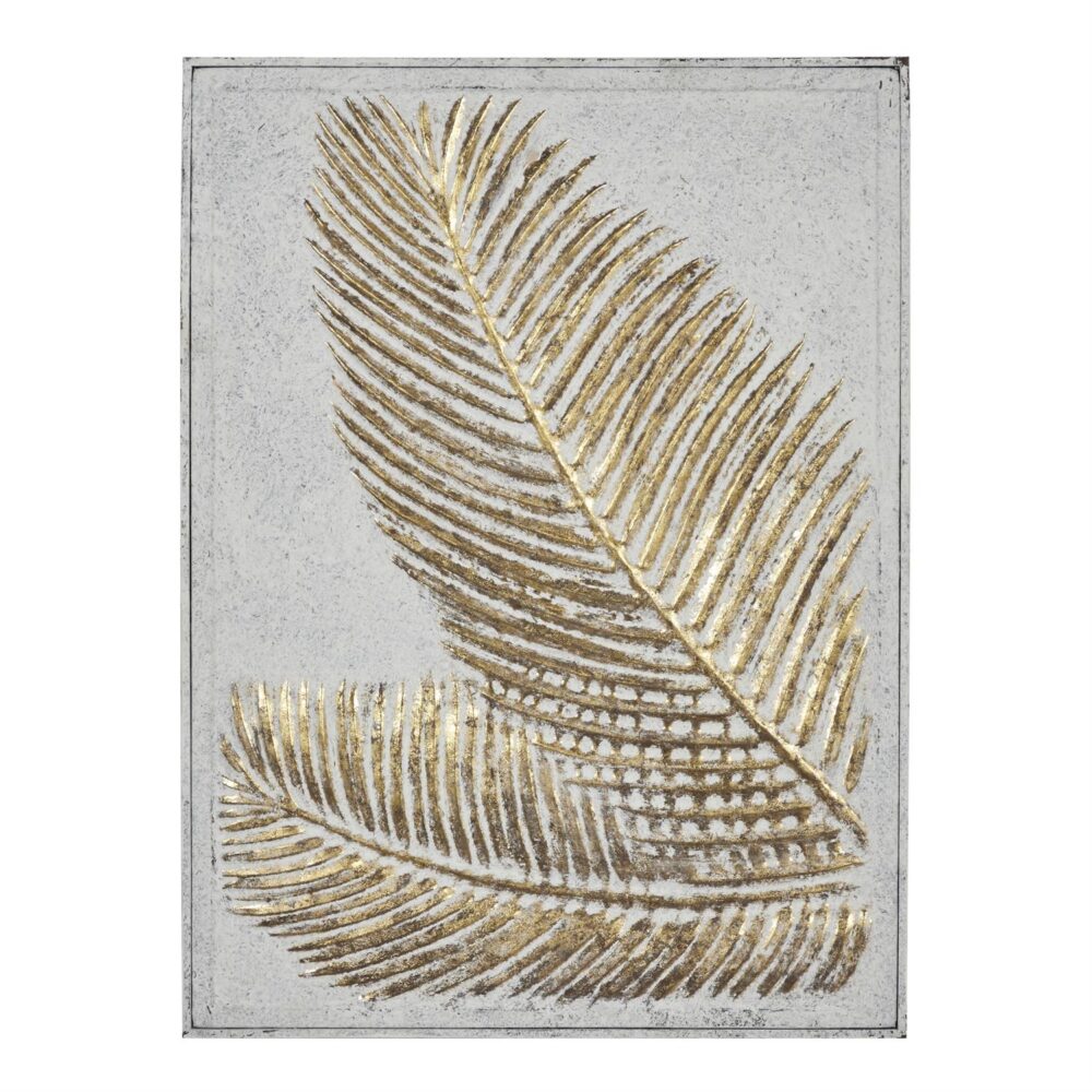 Gold Metal Leaf Relief Palm Wall Decor with Gold Detailing, 23" x 1" x 31"