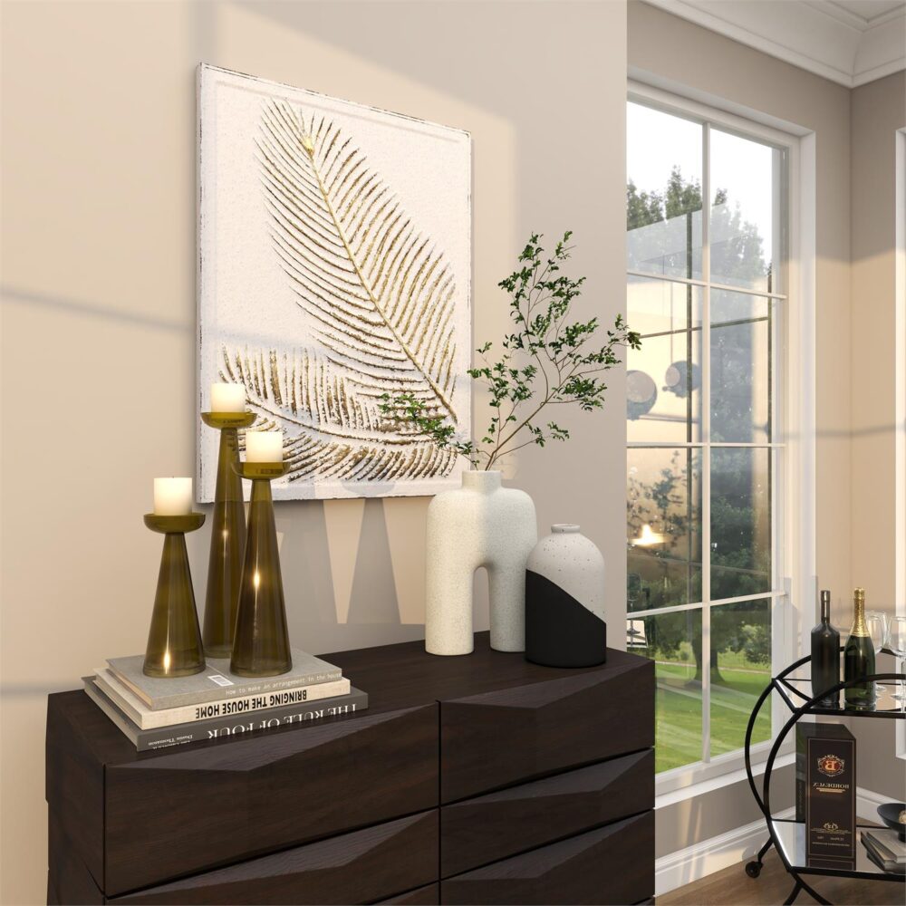 Gold Metal Leaf Relief Palm Wall Decor with Gold Detailing, 23" x 1" x 31" - Image 2