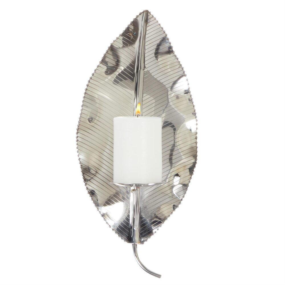 Silver Stainless Steel Pillar Wall Sconce with Hammered Design, 8" x 6" x 16"