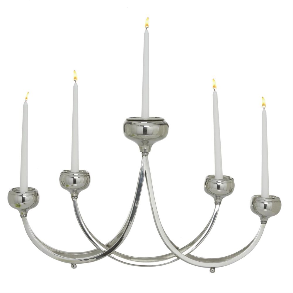 Silver Stainless Steel Metal Candelabra, 28" x 5" x 15"