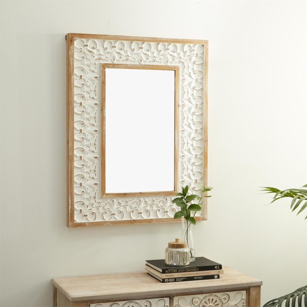 White Farmhouse Wood Wall Mirror, 36" x 28" - Image 2