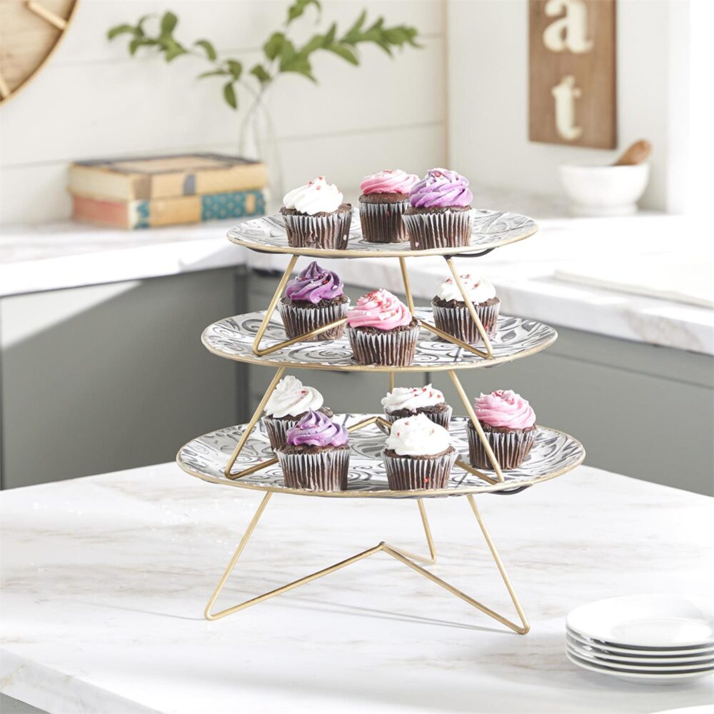 White Metal Cake Stand, Set of 3 11", 12", 14"W - Image 2