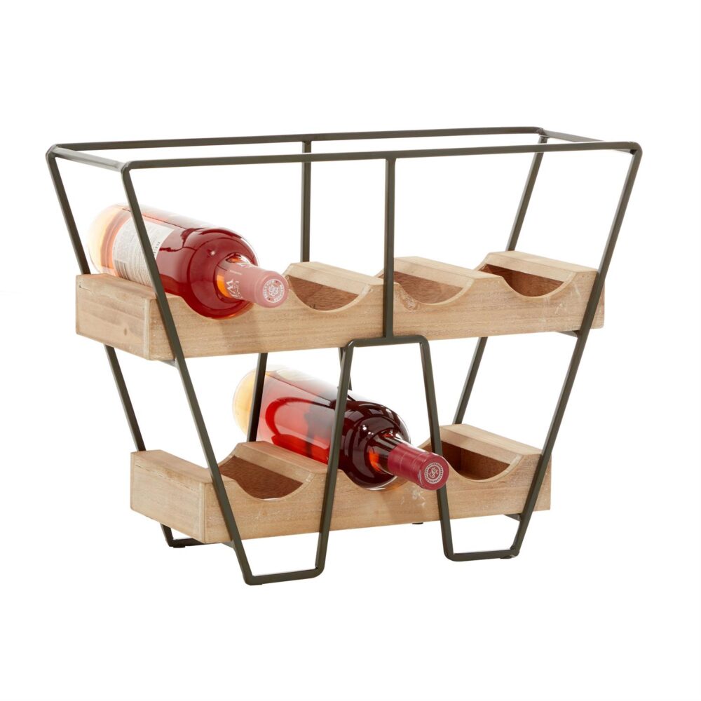 Brown Wood Industrial Wine Rack