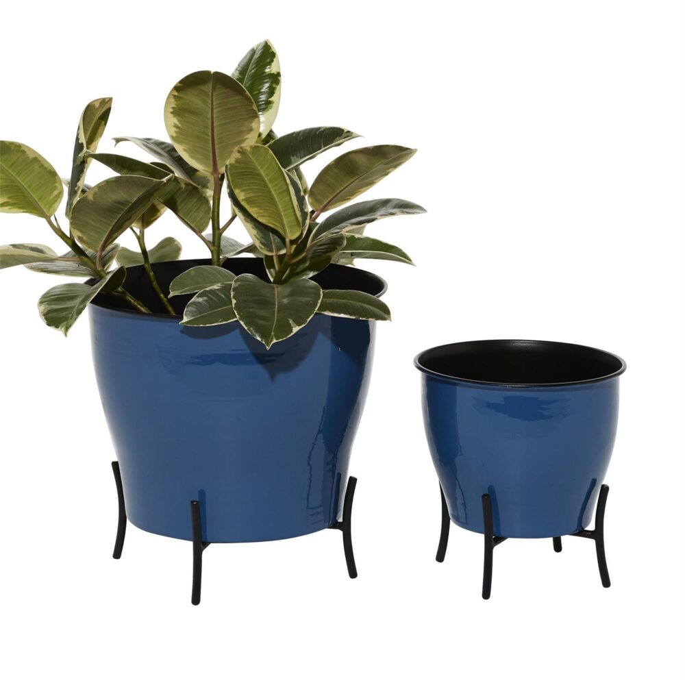 Blue Metal Farmhouse Planter, Set of 2 9"